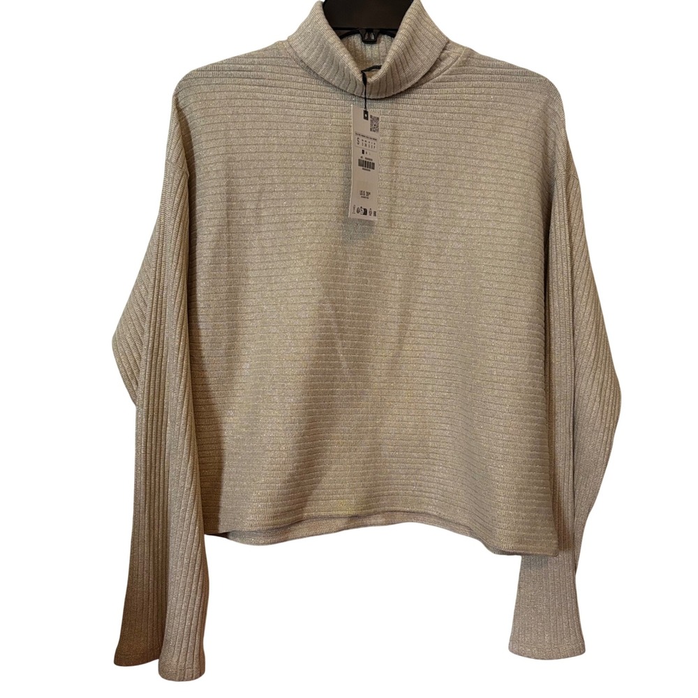 Zara Women's Sweater Small NWT Cropped Ribbed Knit Turtleneck Cozy‎ Pullover